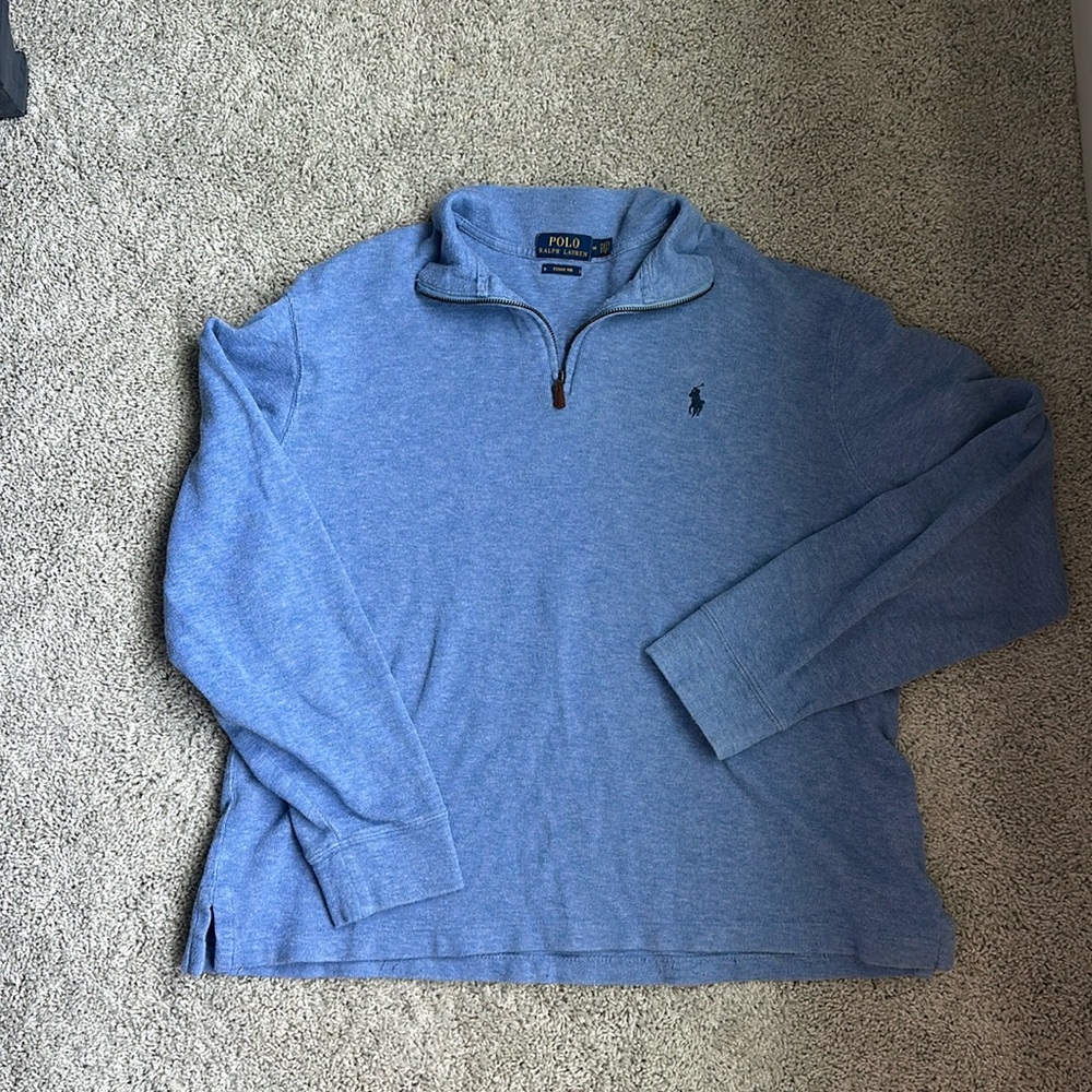 Ralph Lauren polo blue sweater with zip. Size medium.